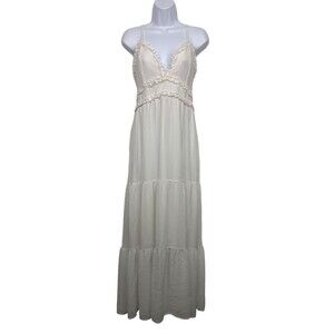 SHE + SKY Women's size S White Tiered Ruffle Maxi Dress Empire Waist Lined